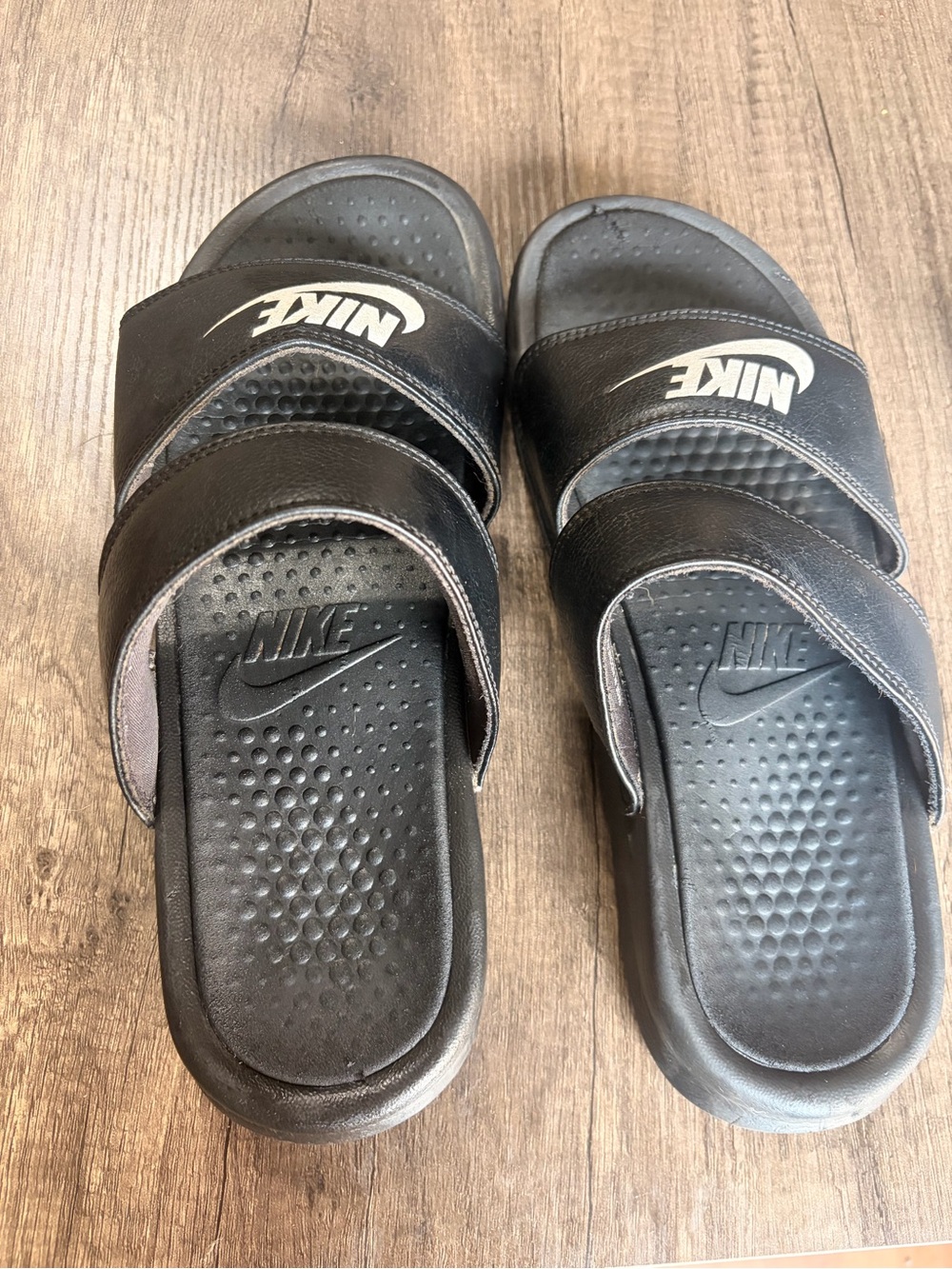 Nike Black Double-Strap Slide Sandals with White Logos 🖤